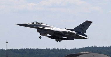 An F-16 fighter jet takes off during a media day of NATO&#039;s &quot;Air Defender 23&quot; military exercise at Spangdahlem U.S. Air Base near the German-Belgian border, Germany, June 14, 2023. (Reuters Photo)