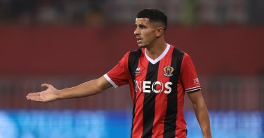 Nice&#039;s Youcef Atal reacts during the Ligue 1 match against Lille, Nice, France, Aug. 11, 2023. (Getty Images Photo)