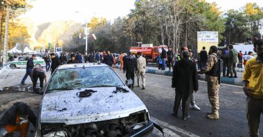 Damaged vehicles after explosions at a commemoration ceremony next to the tomb of Iran&#039;s Revolutionary Guards chief of foreign operations General Qassem Soleimani in the southern city of Kerman, Iran, Jan. 3, 2024. (EPA Photo)