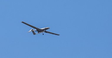 A Bayraktar TB2 unmanned combat aerial vehicle is seen during a demonstration flight at the aerospace and technology festival, Teknofest, in Baku, Azerbaijan, May 27, 2022. (Reuters Photo)