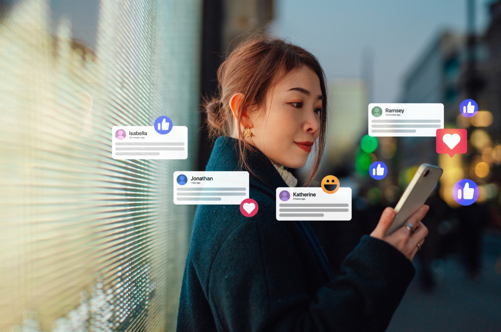 A young woman receives notifications from social media platforms, Feb. 18, 2023. (Getty Images Photo)