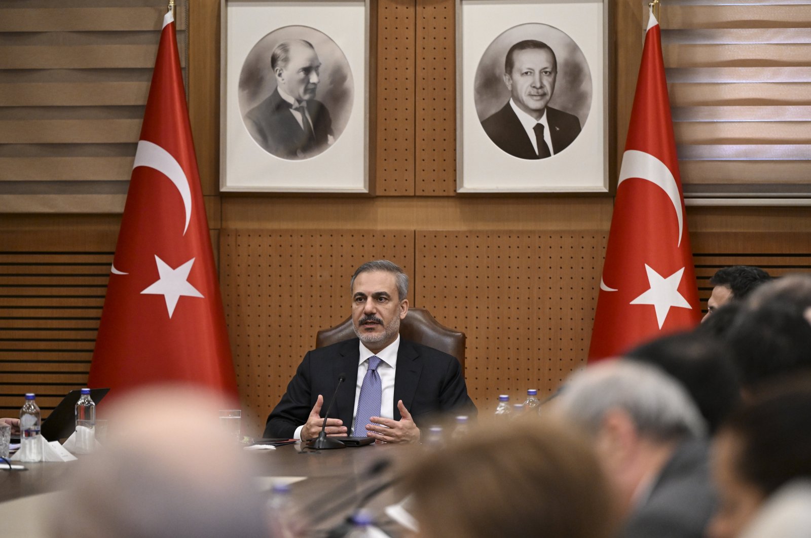 Foreign Minister Hakan Fidan attends a meeting with media representatives in Ankara, Türkiye, Jan. 3, 2024 (AA Photo)
