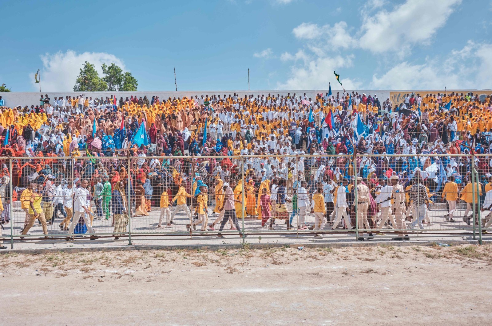 Demonstrators gather in a stadium during a demonstration in support of Somalia&#039;s government following the port deal signed between Ethiopia and the breakaway region of Somaliland at Eng Yariisow Stadium in Mogadishu, Jan. 3, 2024. (AFP Photo)