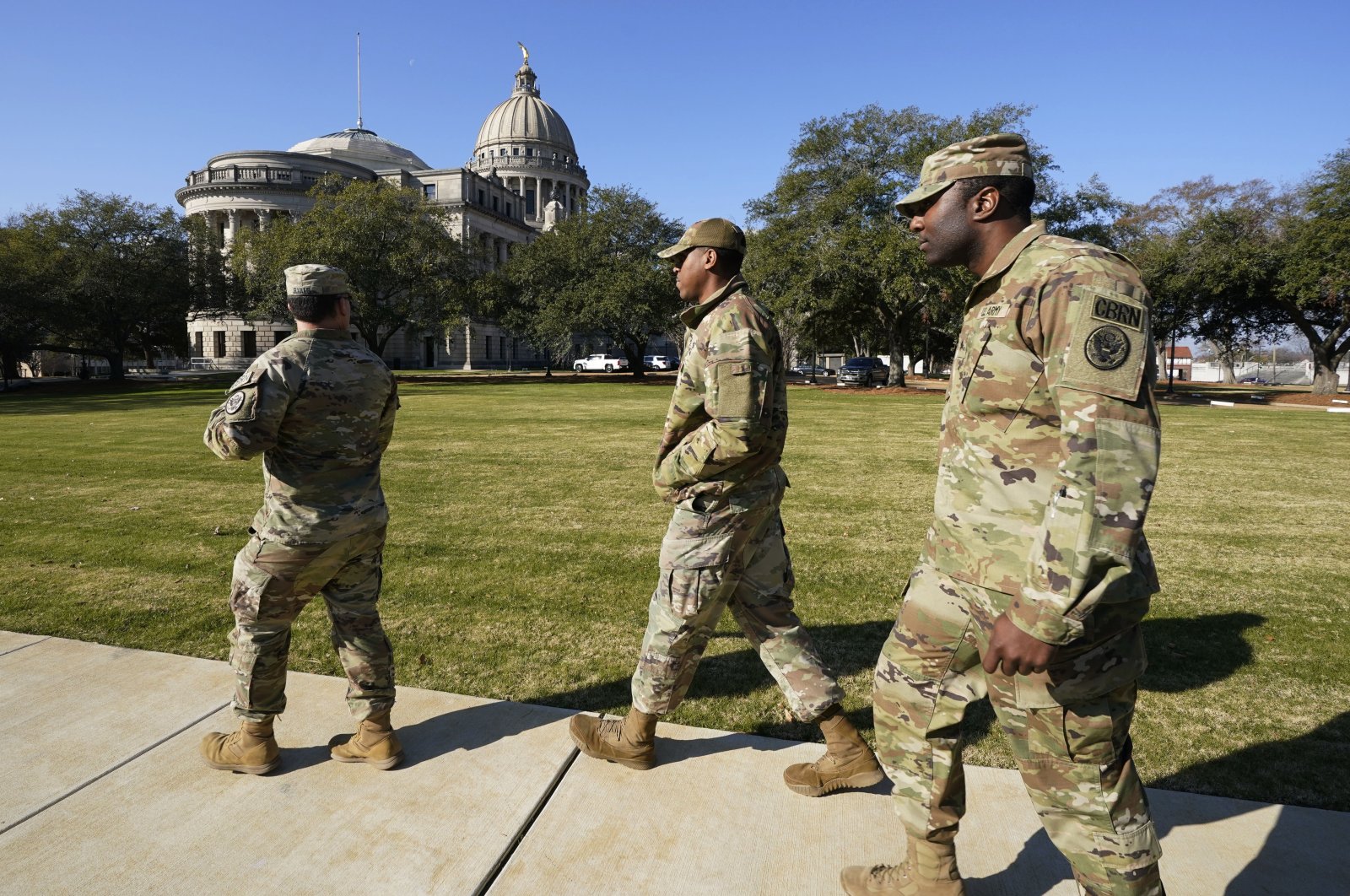 Members of the Mississippi National Guard are seen near the Mississippi State Capitol, U.S., Jan. 4, 2024. (AP Photo)