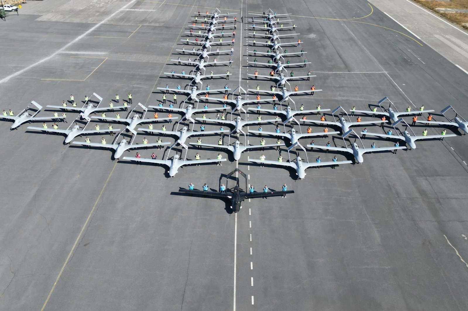 Bayraktar drones are seen at Çorlu Airport, Oct. 14, 2023. (AA File Photo)