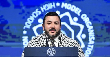 Taha Ayhan, president of the Islamic Cooperation Youth Forum (ICYF), gives the opening speech at the 4th International Model OIC High Schools Summit, Istanbul, Türkiye, Jan. 05, 2023. (AA Photo)