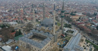 The Selimiye Mosque, undergoing restoration, attracted numerous visitors from both domestic and international locations in 2023, Edirne, Türkiye. Jan. 3, 2024 (AA Photo) 