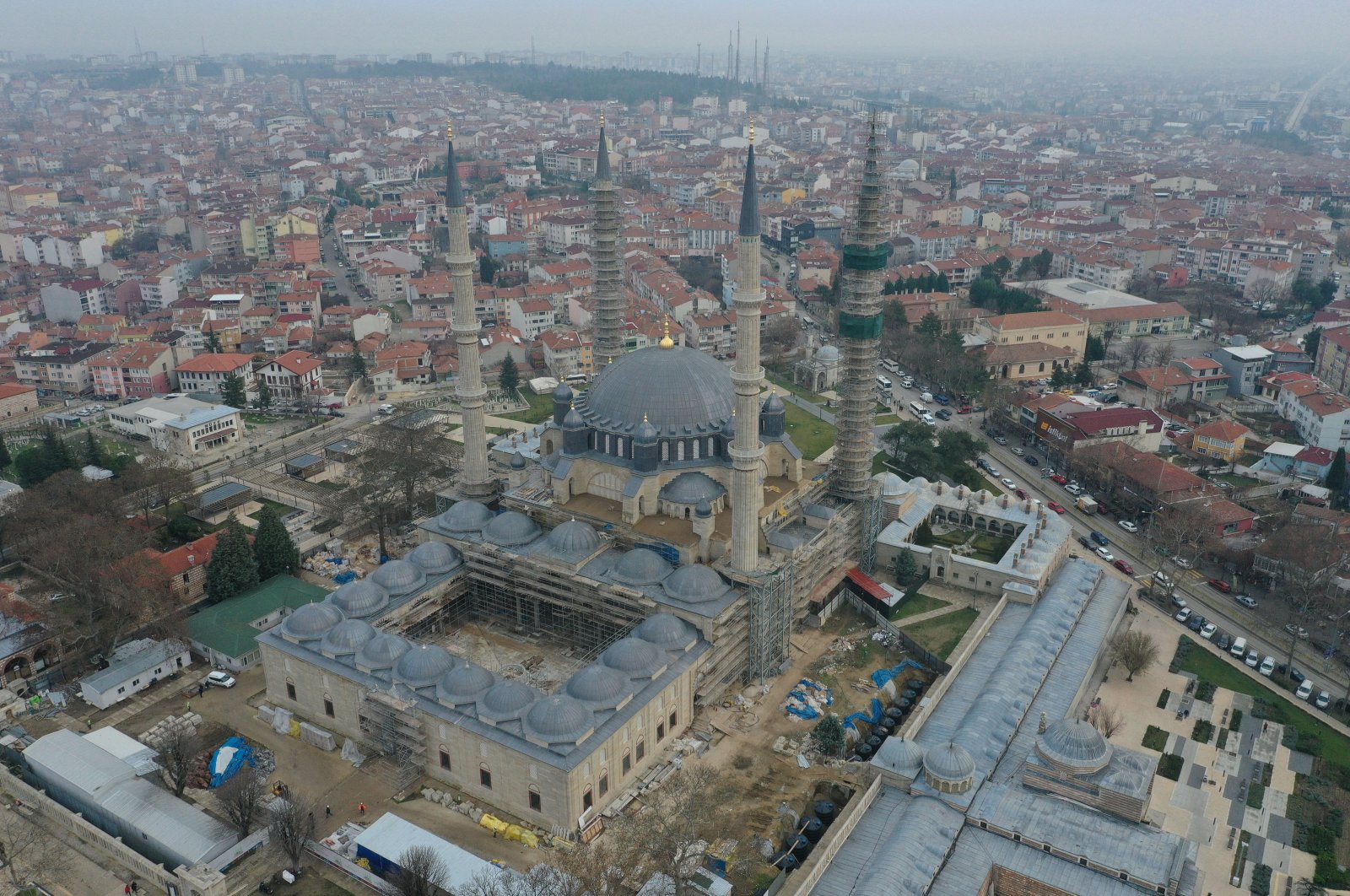 The Selimiye Mosque, undergoing restoration, attracted numerous visitors from both domestic and international locations in 2023, Edirne, Türkiye. Jan. 3, 2024 (AA Photo) 