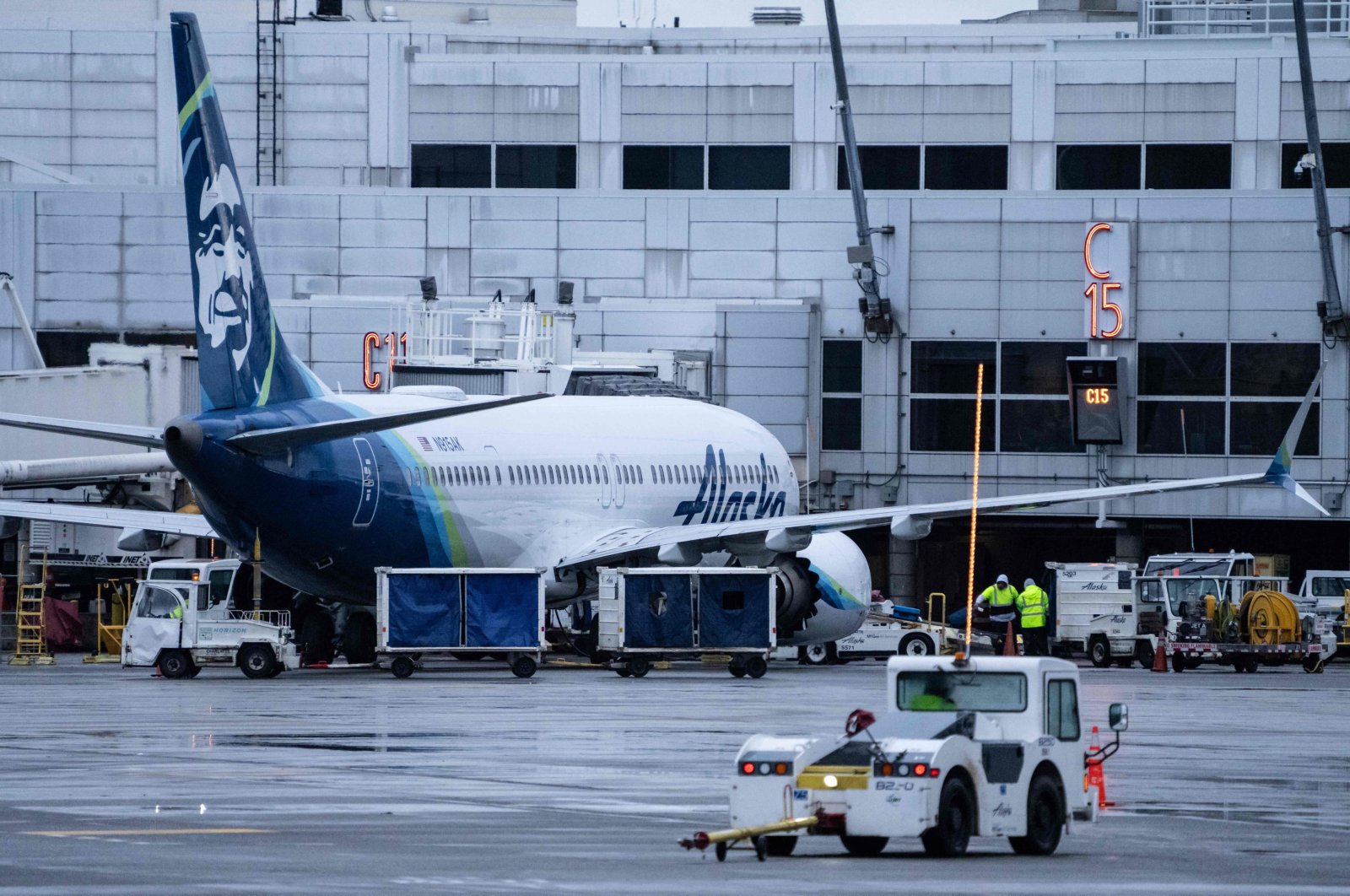 An Alaska Airlines Boeing 737 MAX 9 plane sits at a gate at Seattle-Tacoma International Airport, in Seattle, U.S., Jan. 6, 2024. (AFP Photo)