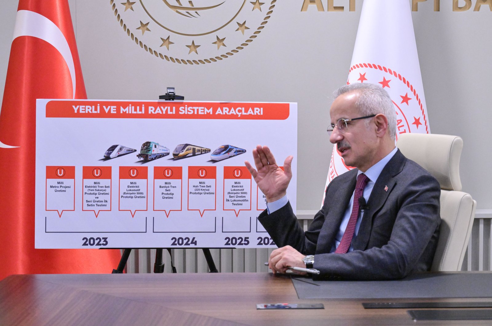 Transport and Infrastructure Minister Abdulkadir Uraloğlu speaks with Anadolu Agency (AA), Ankara, Türkiye, Jan. 7, 2023. (AA Photo)