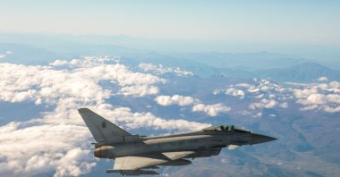 Italian Air Forces Eurofighter F-2000 Typhoon multirole jets fighter patrol airspace over Italy, April 26, 2023. (Reuters Photo)