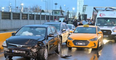 Damaged vehicles line a highway after a traffic pileup involving 26 vehicles in Ankara, Türkiye, Jan. 8, 2024. (AA Photo)