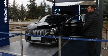 A T10X, a fully electric SUV model of Türkiye&#039;s first domestic car brand, Togg, is on display in Kastamonu, northern Türkiye, Dec. 11, 2023. (AA Photo)