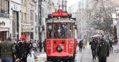 People walk on Istiklal Street, Istanbul, Türkiye, March 13, 2022. (AA Photo)