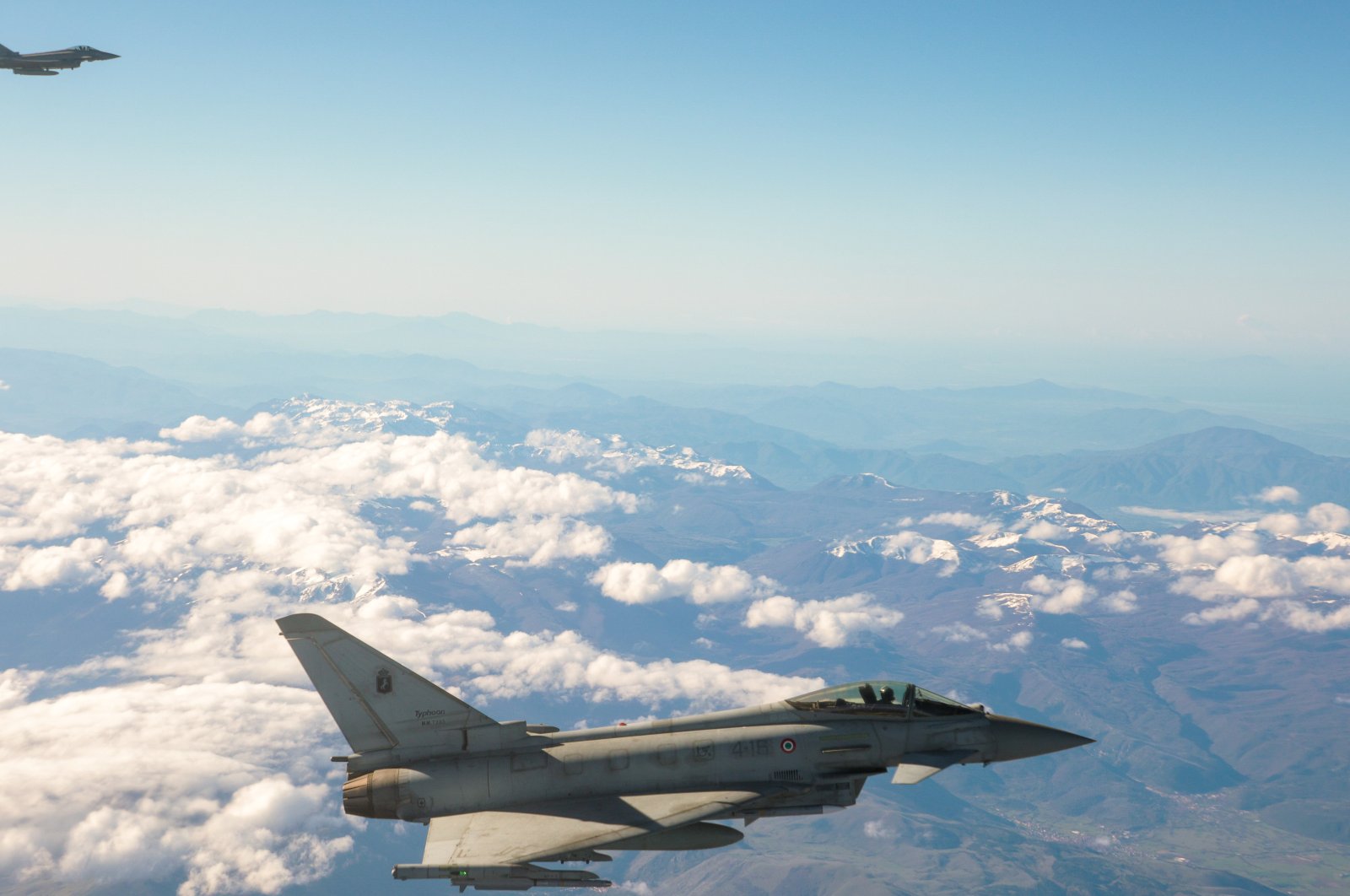 Italian Air Forces Eurofighter F-2000 Typhoon multirole jets fighter patrol airspace over Italy, April 26, 2023. (Reuters Photo)