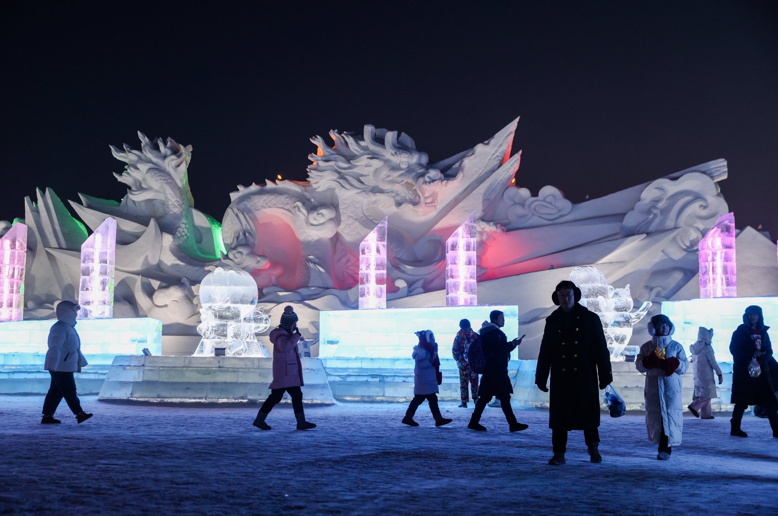 Tourists visit the annual Harbin Ice and Snow World, Harbin, China, Jan. 2,  2024. (EPA Photo)