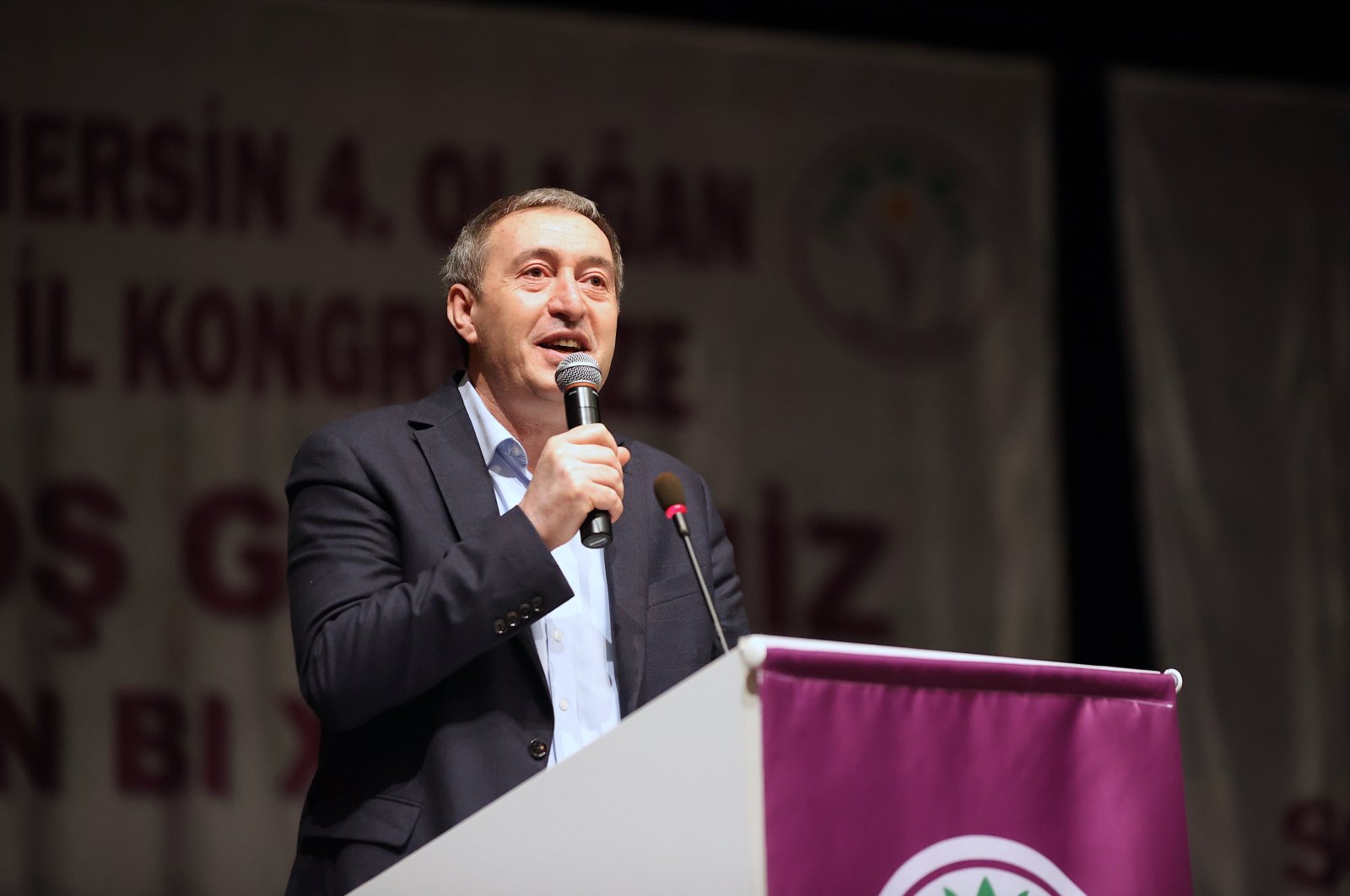 YSP co-Chair Tuncer Bakırhan addresses an event, Mersin, southern Türkiye, Dec. 31, 2023. (AA Photo)