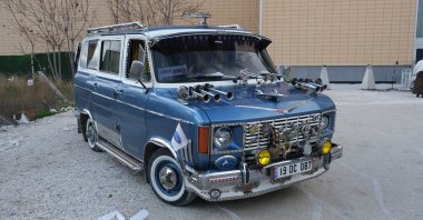 A 1973 model minibus named "Sevda" decorated with antiques, Eskişehir, Türkiye, Jan. 9, 2023. (IHA Photo)