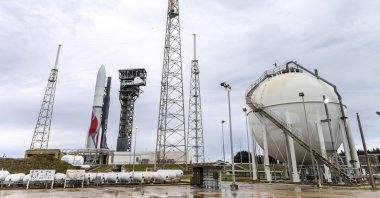  A general view shows the United Launch Alliance Vulcan Centaur rocket, part of the Astrobotic Peregrine Mission One, docked at the Space Launch Complex 41 at Kennedy Space Center on Merritt Island, Florida, Jan. 7, 2024. (EPA Photo)
