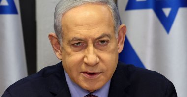 Israeli Prime Minister Benjamin Netanyahu chairs a Cabinet meeting at the Kirya, which houses the Israeli Ministry of Defense, in Tel Aviv on Dec. 31, 2023. (AFP Photo)