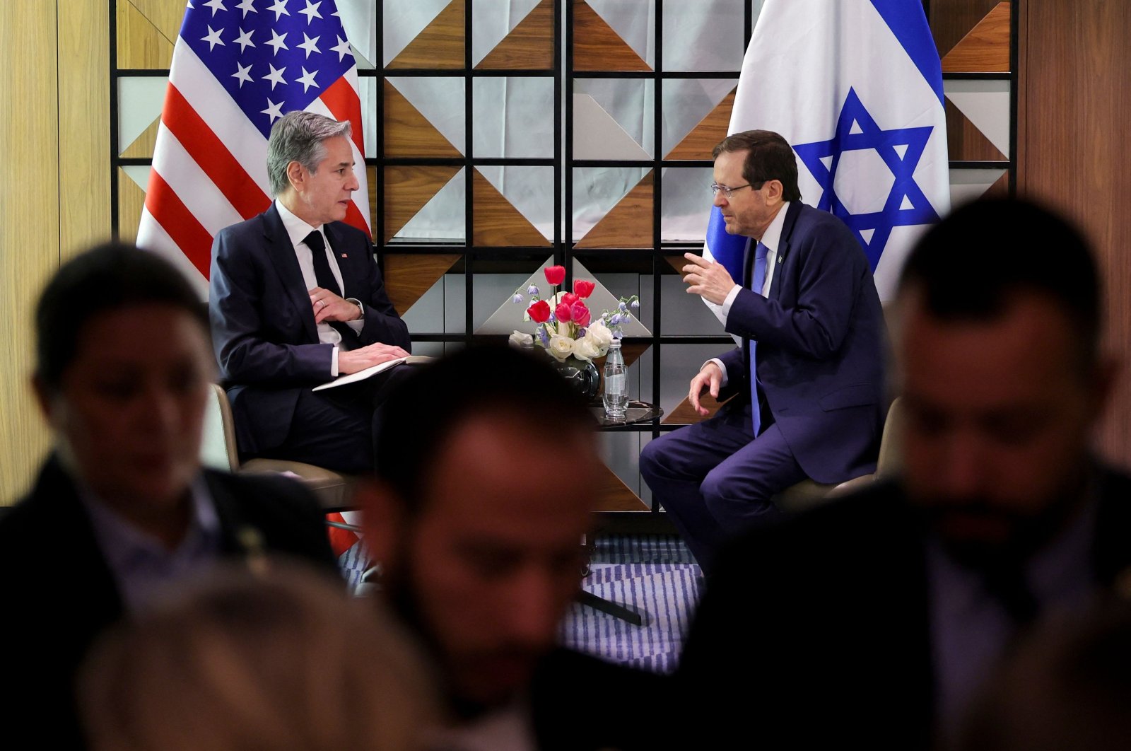U.S. Secretary of State Antony Blinken (L) meets with Israeli President Isaac Herzog in Tel Aviv, Israel, Jan. 9, 2024. (AFP Photo)