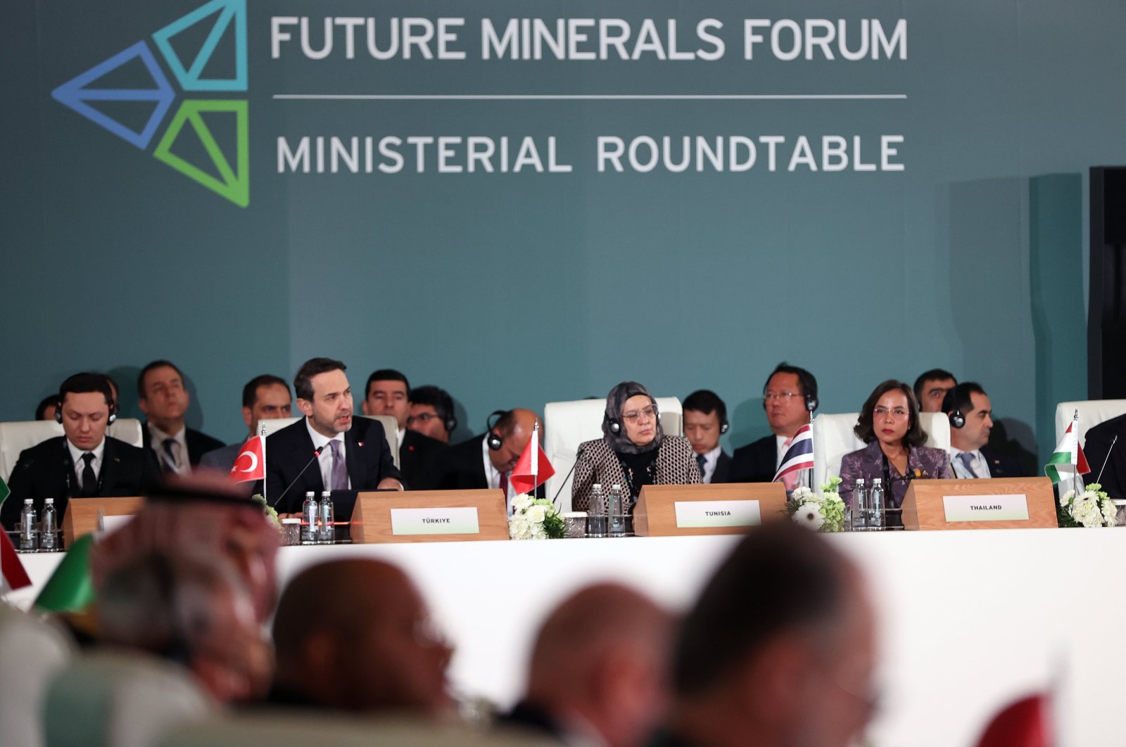 Energy and Natural Resources Minister Alparslan Bayraktar speaks during the the Ministerial Roundtable meeting as part of the Future Minerals Forum, in Riyadh, Saudi Arabia, Jan. 9, 2023. (AA Photo)