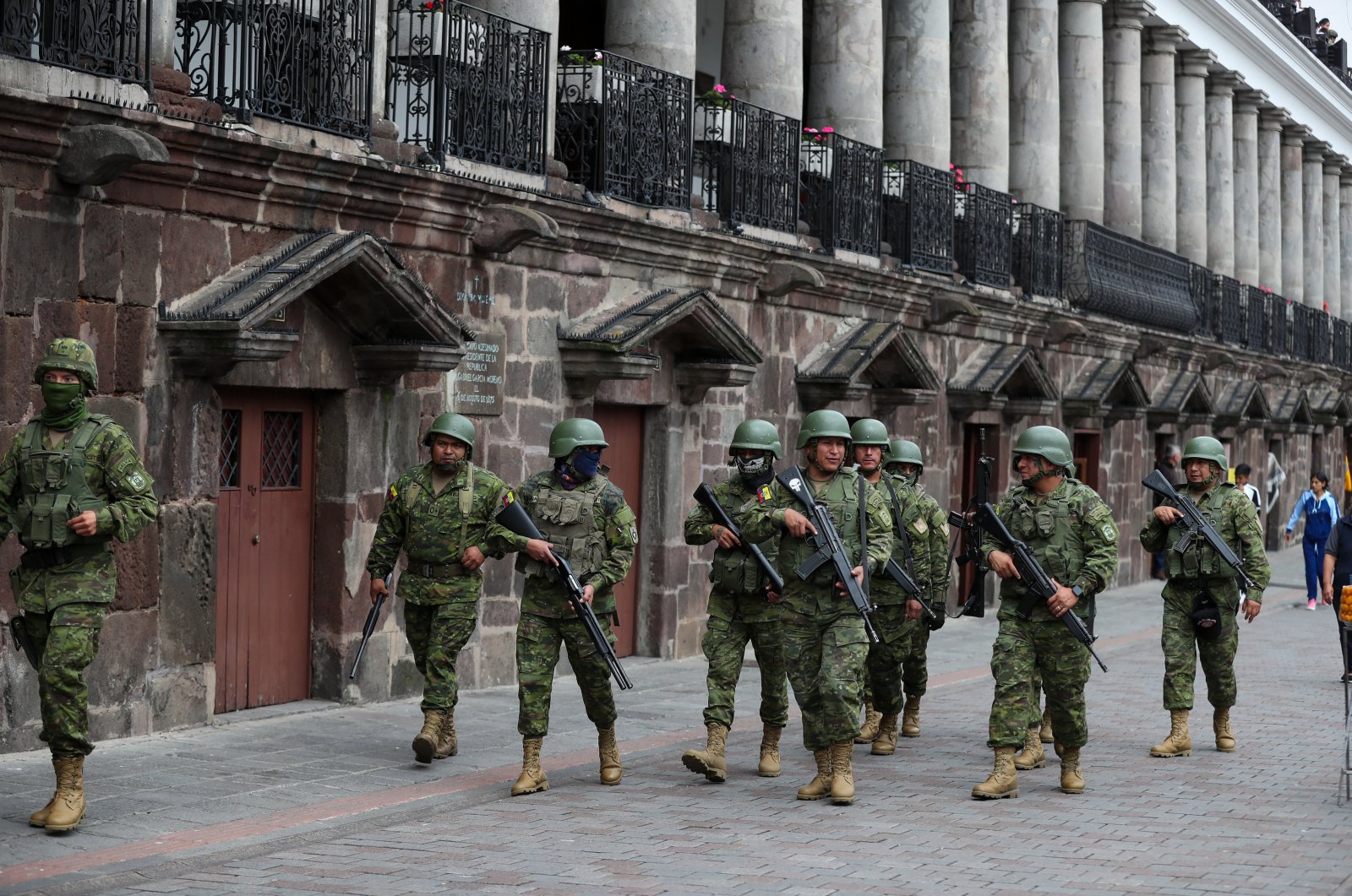 Soldiers patrol a street in Quito, Ecuador, Jan. 9, 2024. (EPA Photo)