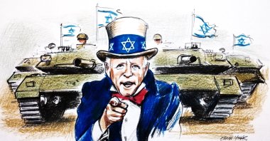 &quot;While the White House routinely champions values such as peace, freedom and human rights, its staunch support of Israel highlights a glaring contradiction between American rhetoric and action. Such inconsistencies and double standards, as exemplified in Washington’s position toward the Ukraine war, further corrode trust in the international order under U.S. leadership.&quot; (Illustration by Erhan Yalvaç)
