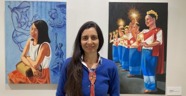 Italian artist Francesca Biondi at her exhibition "Towards East" in Istanbul, Türkiye. (AA Photo)