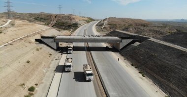 Aerial view of ongoing works on a section of Zangezur Corridor, Azerbaijan, Jan. 9, 2024. (AA Photo)