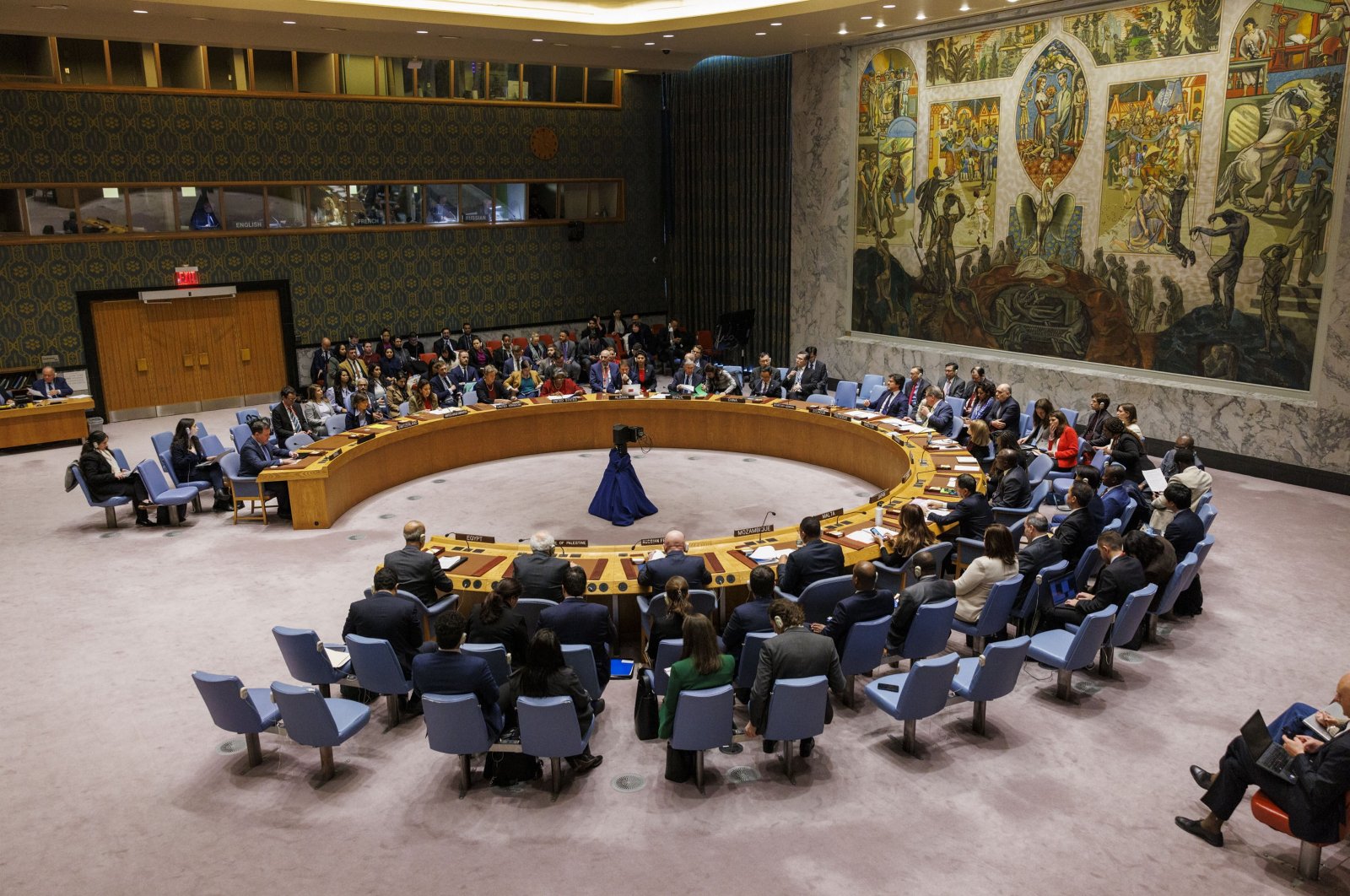 Members of the United Nations Security Council gather to vote on two resolutions regarding the Palestinian-Israeli conflict, Dec. 22, 2023. (EPA Photo)
