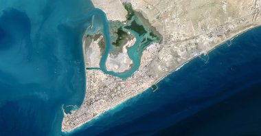 A satellite image of Jask, also known as Bandar-e Jask, is a southern port town in Iran, Gulf of Oman, Oct. 19, 2019. (Getty Images)