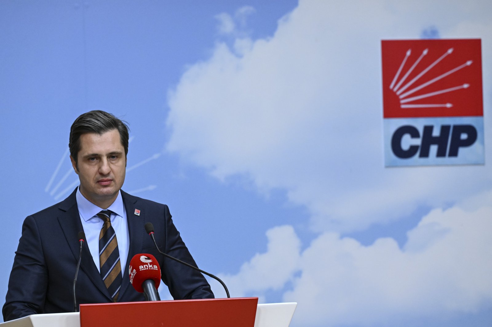 Republican People&#039;s Party (CHP) spokesperson Deniz Yücel announces the party&#039;s mayoral candidates for the upcoming local elections at CHP headquarters in Ankara, Türkiye, Jan. 10, 2024. (AA Photo)