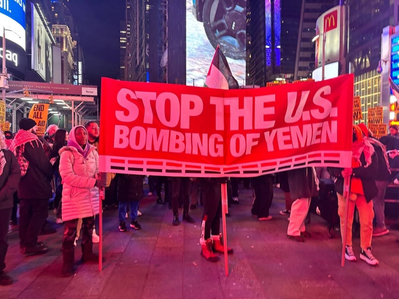 People stage a rally against U.S. attacks in Yemen, in New York, U.S., Jan. 12, 2024. (İHA Photo) 