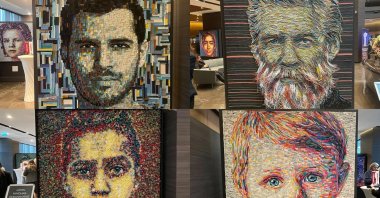 A frame capturing portraits meticulously crafted from various medical waste in the "Art Heals" themed exhibition, Istanbul, Türkiye, Jan. 11, 2024. (Photo by Betül Tilmaç)
