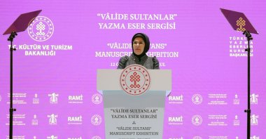 First Lady Emine Erdoğan speaks at the inauguration ceremony of the “Valide (Mother) Sultans Manuscripts Exhibition” in Istanbul, Jan. 12, 2023. (AA Photo)