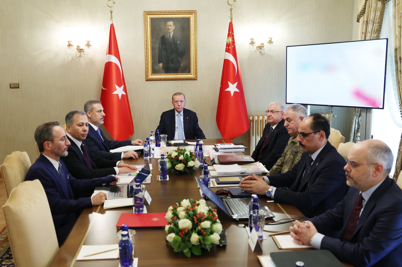 President Recep Tayyip Erdoğan, chairs security meeting at Dolmabahçe office in Istanbul, Jan. 13, 2023.  (AA Photo)