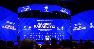 President Tayyip Erdoğan speaks as he announces Murat Kurum as his ruling Justice and Development Party (AK Party) candidate in Istanbul's upcoming mayoral election in March, Istanbul, Türkiye, Jan. 7, 2024. (AFP Photo)