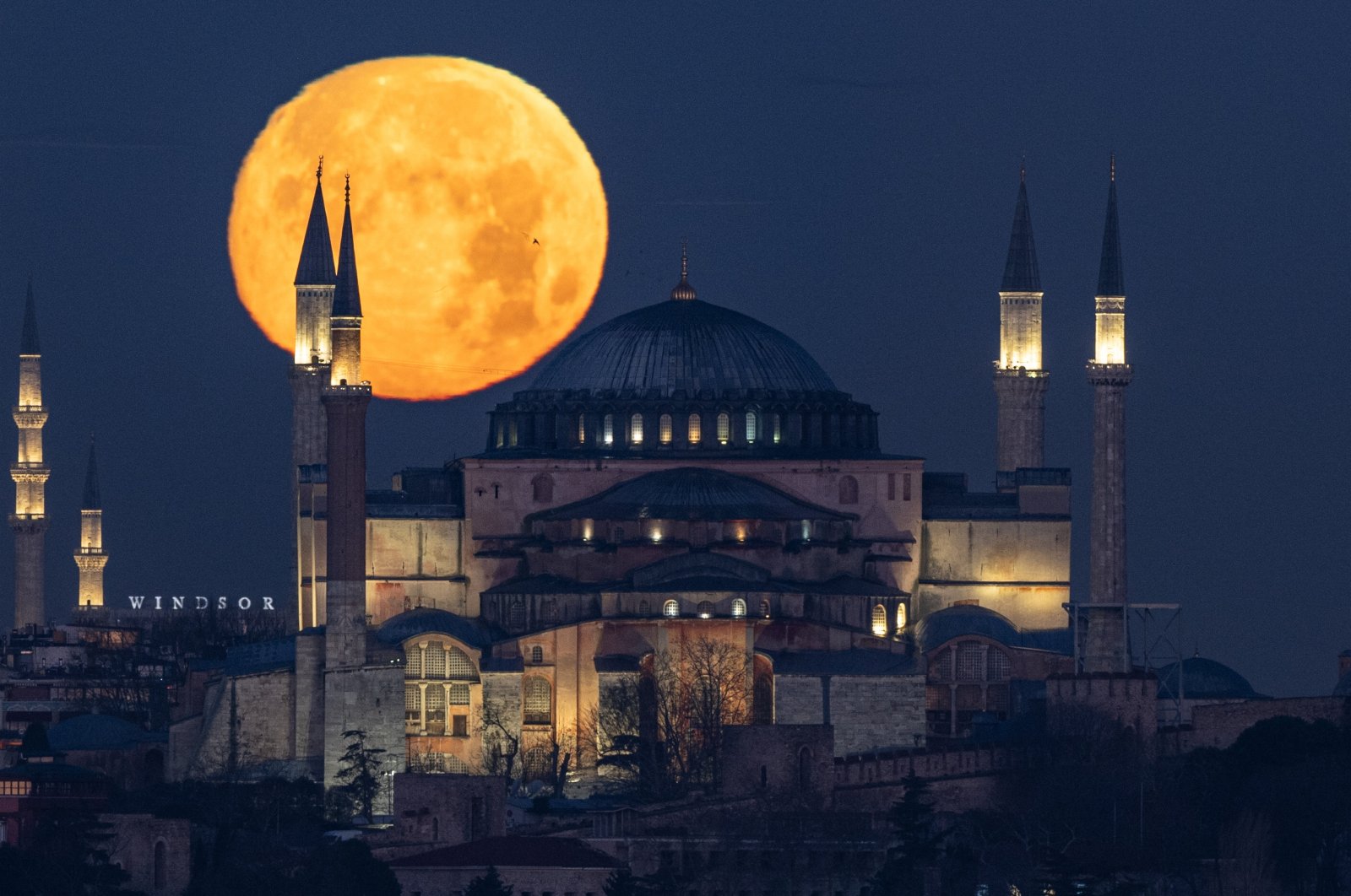 The full moon graces Hagia Sophia Grand Mosque, Istanbul, Türkiye, Dec. 26, 2023. (AA Photo)