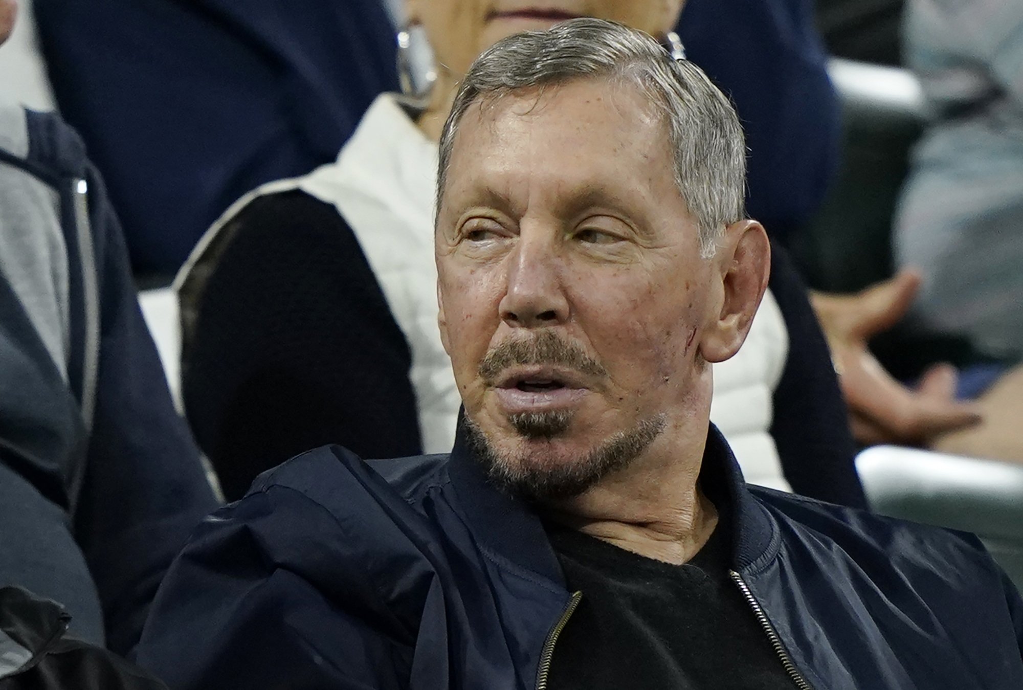 Larry Ellison, chair of Oracle Corporation and chief technology officer, watches from the stands at the BNP Paribas Open tennis tournament, Indian Wells, California, U.S., Oct. 13, 2021. (AP Photo)