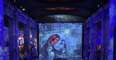 The exhibition, titled "Chagall, Paris – New York," unveils the intricate tapestry of Marc Chagall's artistic evolution between two iconic cities that played pivotal roles in his life, New York, U.S., Jan. 12, 2024. (Photo by Funda Karayel)