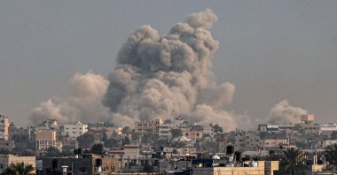 Smoke billows over the southern Gaza Strip's Khan Younis during Israeli bombardment, Jan. 15, 2024. (AFP Photo)