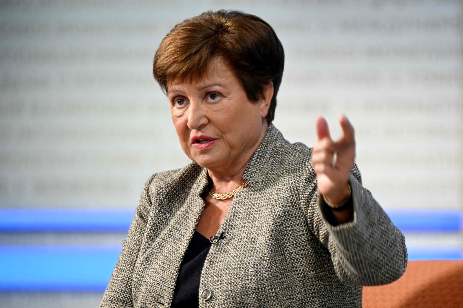 International Monetary Fund (IMF) Managing Director Kristalina Georgieva speaks at an interview, IMF headquarters, Washington, DC, U.S., Jan. 10, 2024. (AFP Photo)