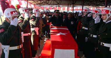 A Turkish soldier, who was martyred in the infiltration attempt by terrorists in northern Iraq, was bid farewell with a ceremony held in his hometown, the Göksun district of Kahramanmaraş, Türkiye, Jan. 14, 2024. (DHA Photo)