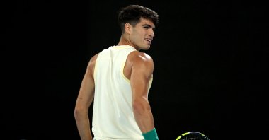 Spain&#039;s Carlos Alcaraz reacts on a point against France&#039;s Richard Gasquet during their men&#039;s singles match on Day Three of the Australian Open tennis tournament, Melbourne, Australia, Jan. 16, 2024. (AFP Photo)