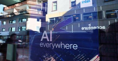A slogan related to artificial intelligence is displayed on a screen in the Intel pavilion, during the 54th annual meeting of the World Economic Forum (WEF) in Davos, Switzerland, Jan. 16, 2024. (Reuters Photo)