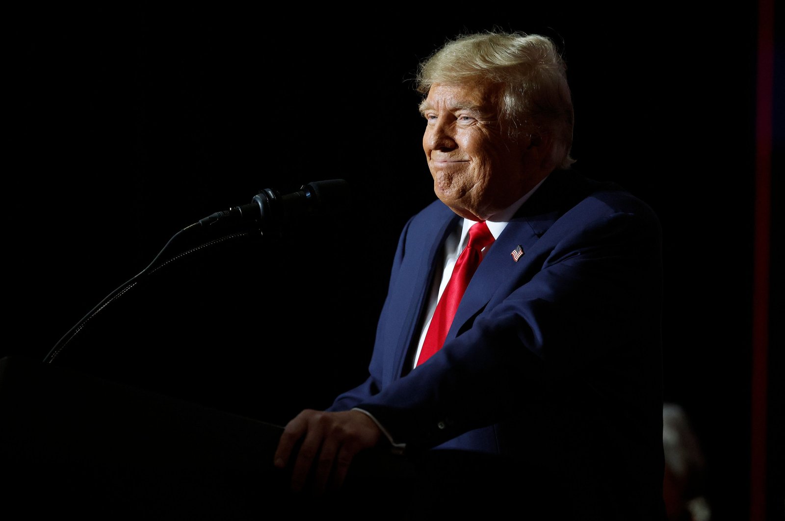 Republican presidential candidate, former U.S. President Donald Trump speaks during his caucus night event in Iowa, India, Jan. 15, 2024. (AFP Photo)