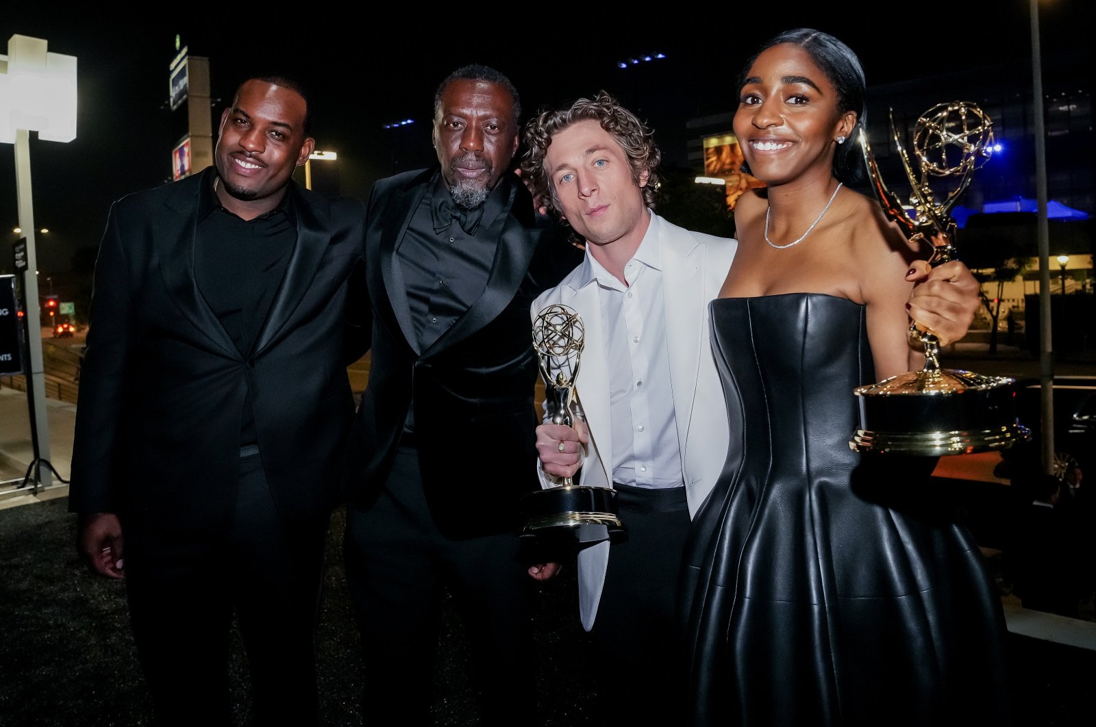 Emmy winners Jeremy Allen White (2-R) and Ayo Edebiri (R), of the comedy series &quot;The Bear&quot; attend the Governors Ball after the 75th annual Primetime Emmy Awards ceremony held at the Peacock Theater in Los Angeles, California, U.S., Jan. 15, 2024. (EPA Photo)