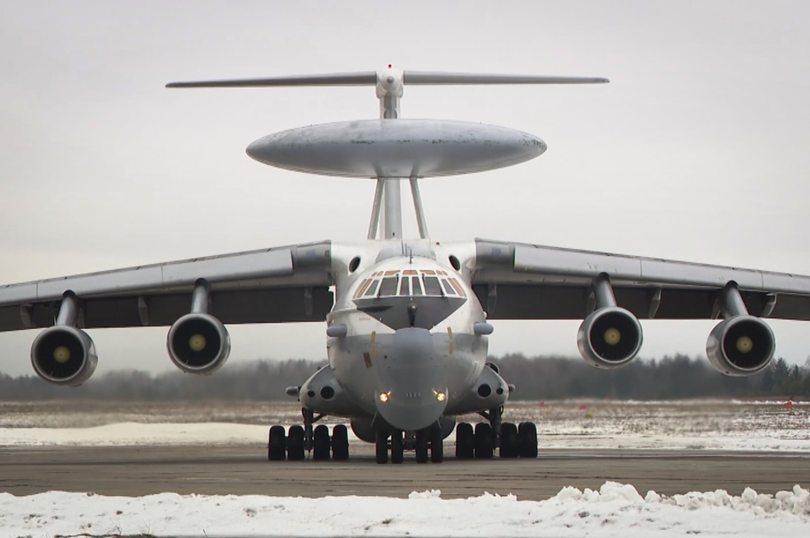 A Russian Beriev A-50 maneuvres at the Machulishchy Air Base near Minsk, Belarus, March 3, 2023. (AP Photo)