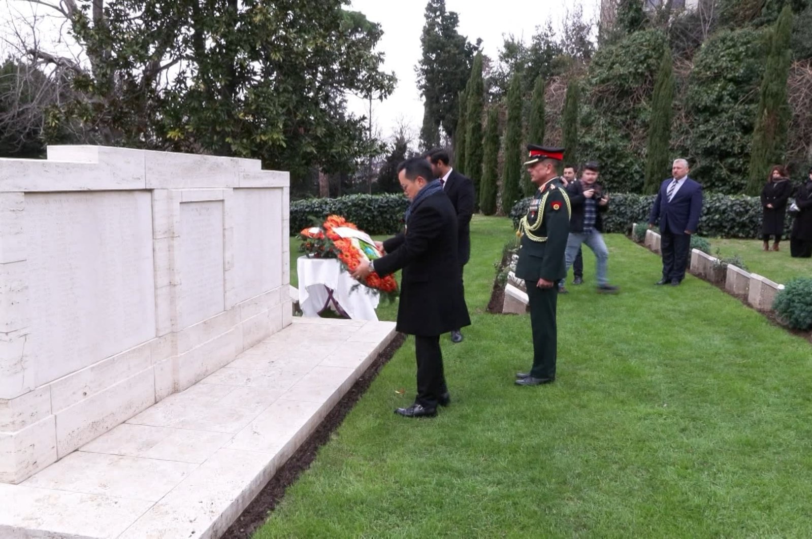 A wreath-laying ceremony was organized at the Haydar Pasha Monument in Haydarpaşa British Cemetery on the occasion of Indian Army Day, Istanbul, Türkiye, Jan. 15, 2024. (DHA Photo)